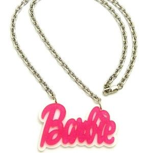 Pink Barbie Necklace Pendant Silver Link Chain